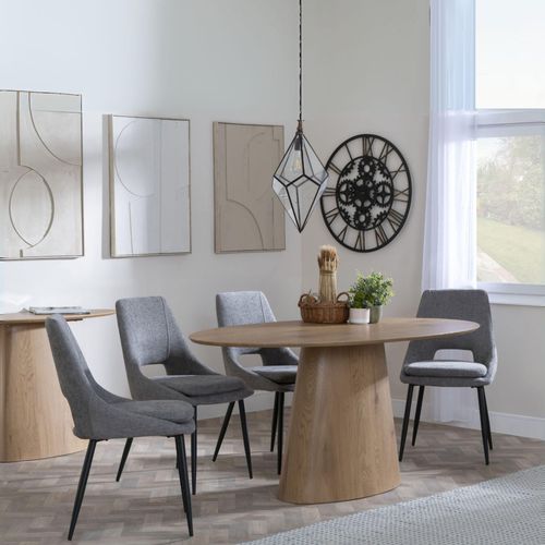 Palma Oak Oval Dining Set - Peyton Grey Fabric Dining Chair