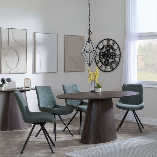 Palma Walnut Oval Dining Set - Boden Green Fabric Swivel Dining Chair