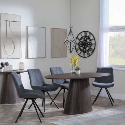 Palma Walnut Oval Dining Set - Boden Grey Fabric Swivel Dining Chair