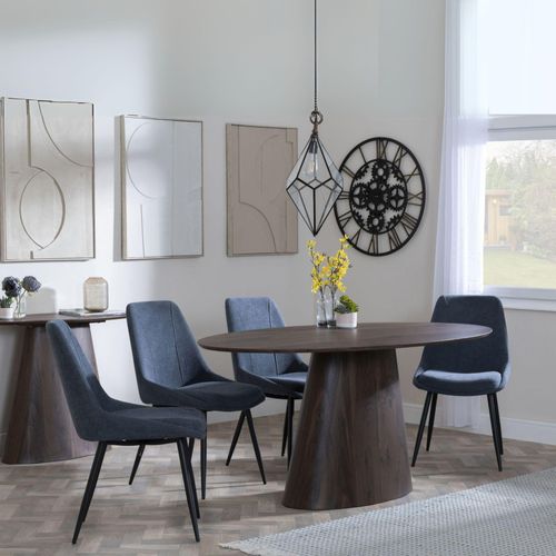Palma Walnut Oval Dining Set - Darwin Dark Grey Fabric Dining Chair