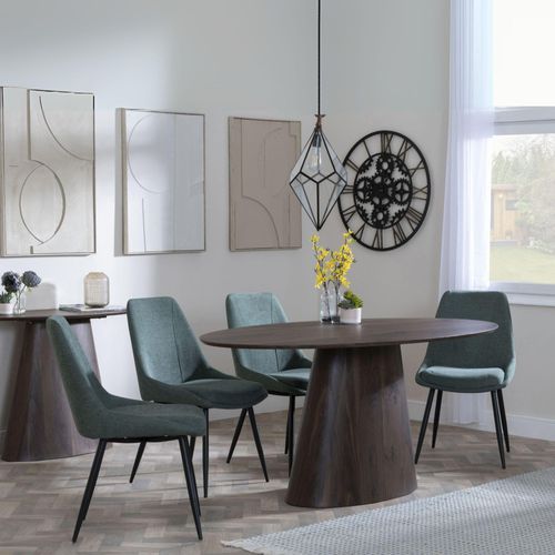 Palma Walnut Oval Dining Set - Darwin Green Fabric Dining Chair