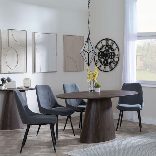 Palma Walnut Oval Dining Set - Darwin Grey Fabric Dining Chair