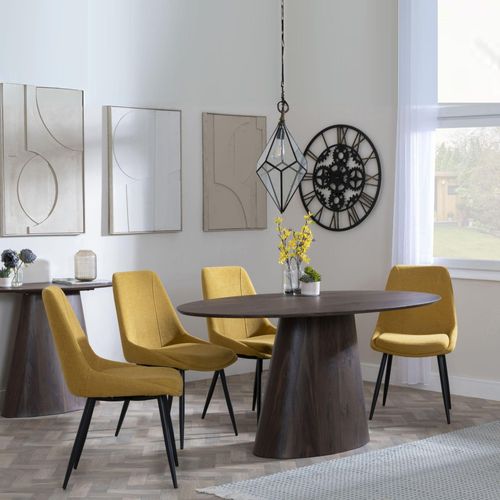 Palma Walnut Oval Dining Set - Darwin Yellow Fabric Dining Chair