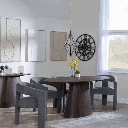 Palma Walnut Oval Dining Set - Kiefer Grey Boucle Fabric Dining Chair