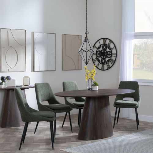 Palma Walnut Oval Dining Set - Peyton Green Fabric Dining Chair