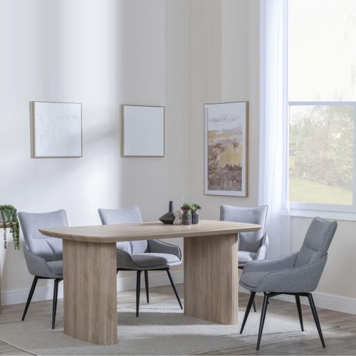 Bern Fluted Oak Effect Dining Set - Ace Grey Fabric Swivel Dining Chair