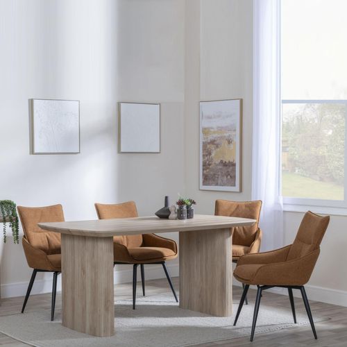 Bern Fluted Oak Effect Dining Set - Ace Orange Fabric Swivel Dining Chair
