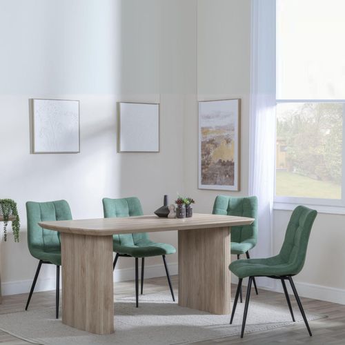 Bern Fluted Oak Effect Dining Set - Corona Green Fabric Chairs