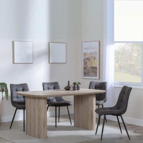 Bern Fluted Oak Effect Dining Set - Corona Grey Fabric Chairs