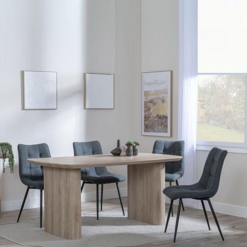 Bern Fluted Oak Effect Dining Set - Corona Light Grey Fabric Chairs