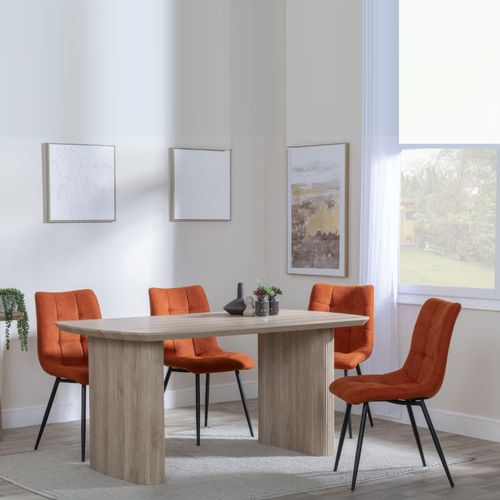 Bern Fluted Oak Effect Dining Set - Corona Orange Fabric Chairs