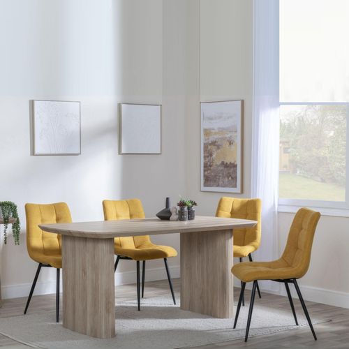 Bern Fluted Oak Effect Dining Set - Corona Yellow Fabric Chairs