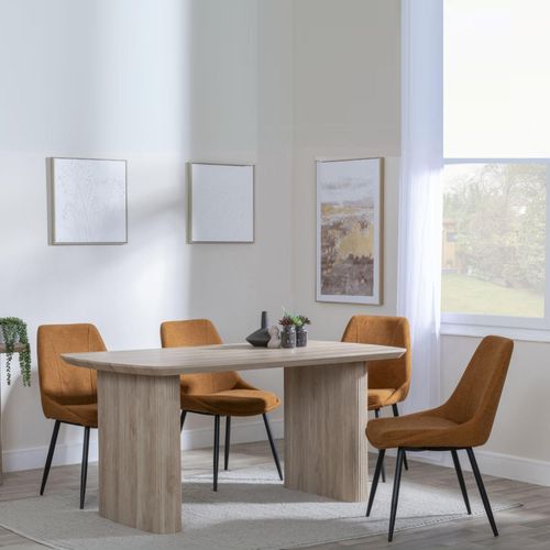 Bern Fluted Oak Effect Dining Set - Darwin Orange Fabric Dining Chair