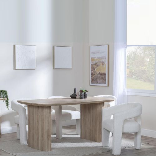 Bern Fluted Oak Effect Dining Set - Kiefer Cream Boucle Fabric Dining Chair