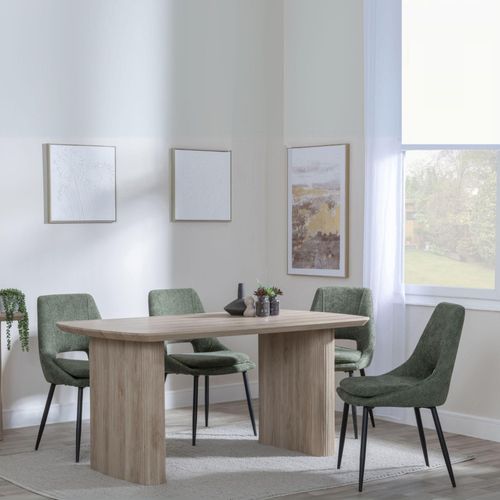 Bern Fluted Oak Effect Dining Set - Peyton Green Fabric Dining Chair
