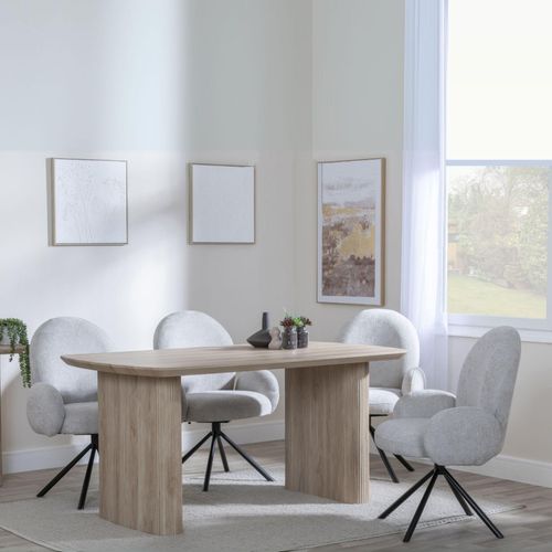 Bern Fluted Oak Effect Dining Set - Theo Grey Fabric Swivel Dining Chair