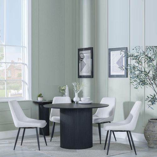 Bern Fluted Black 4 Seater Round Dining Set - 4 Darwin Cream Fabric Dining Chair