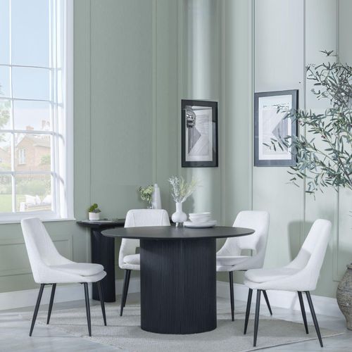 Bern Fluted Black 4 Seater Round Dining Set - 4 Peyton Cream Fabric Dining Chair