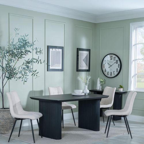 Bern Fluted Black Dining Set - Corona Beige Fabric Chairs