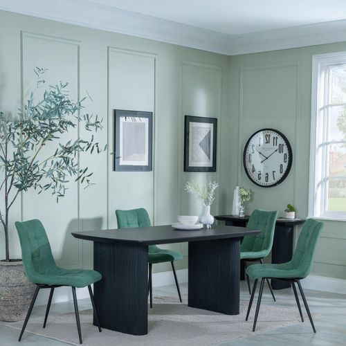 Bern Fluted Black Dining Set - Corona Green Fabric Chairs