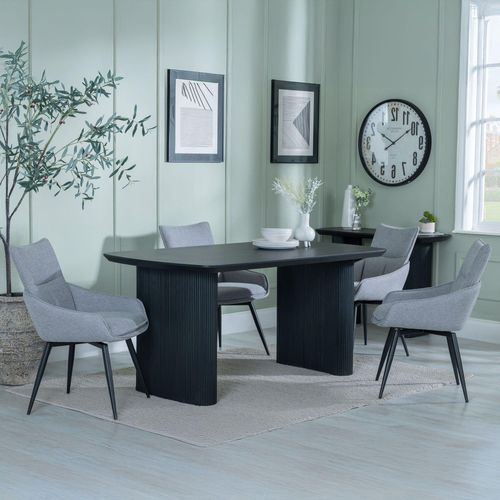 Bern Fluted Black Dining Set - Ace Grey Fabric Swivel Dining Chair