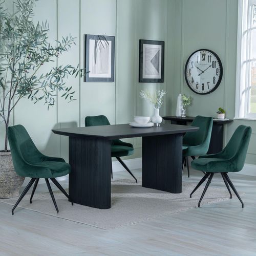 Bern Fluted Black Dining Set - Arctic Green Velvet Fabric Swivel Dining Chair