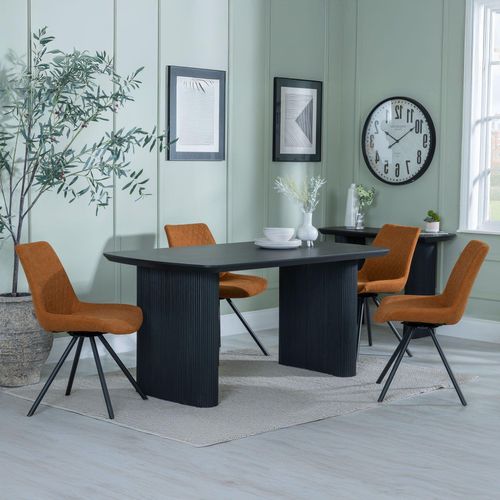 Bern Fluted Black Dining Set - Boden Orange Fabric Swivel Dining Chair