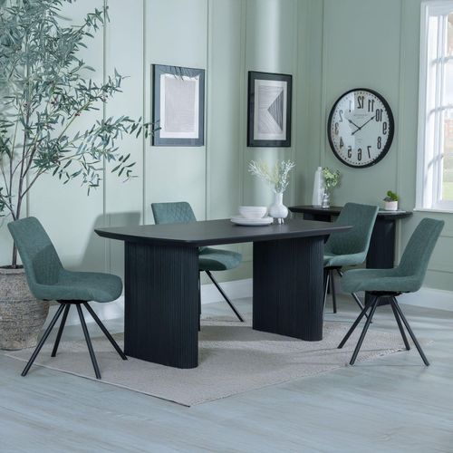 Bern Fluted Black Dining Set - Boden Green Fabric Swivel Dining Chair