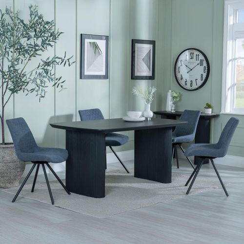 Bern Fluted Black Dining Set - Boden Dark Grey Fabric Swivel Dining Chair