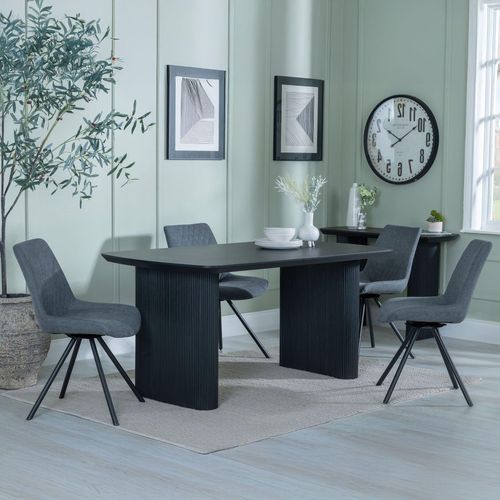 Bern Fluted Black Dining Set - Boden Grey Fabric Swivel Dining Chair