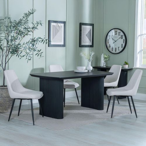 Bern Fluted Black Dining Set - Darwin Cream Fabric Dining Chair