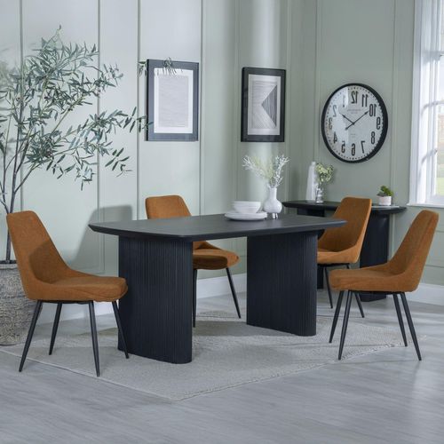 Bern Fluted Black Dining Set - Darwin Orange Fabric Dining Chair