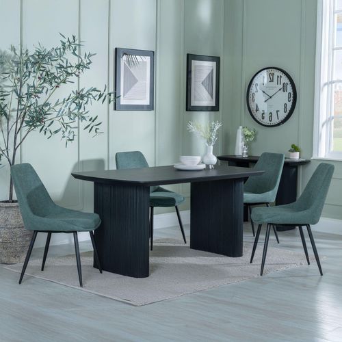 Bern Fluted Black Dining Set - Darwin Green Fabric Dining Chair
