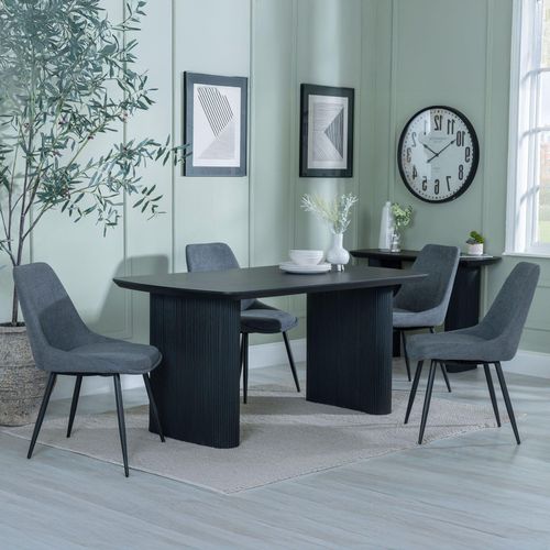 Bern Fluted Black Dining Set - Darwin Dark Grey Fabric Dining Chair