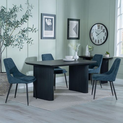 Bern Fluted Black Dining Set - Peyton Blue Fabric Dining Chair