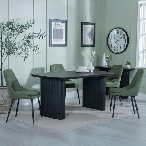 Bern Fluted Black Dining Set - Peyton Green Fabric Dining Chair
