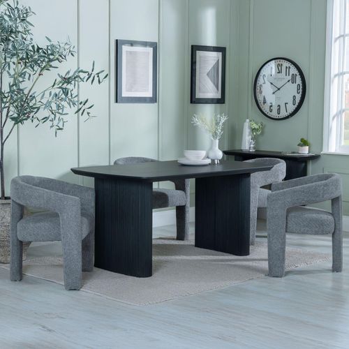 Bern Fluted Black Dining Set - Kiefer Grey Boucle Fabric Dining Chair