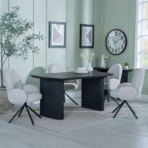 Bern Fluted Black Dining Set - Theo Grey Fabric Swivel Dining Chair