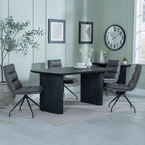Bern Fluted Black Dining Set - Diego Grey Leather Swivel Dining Chair