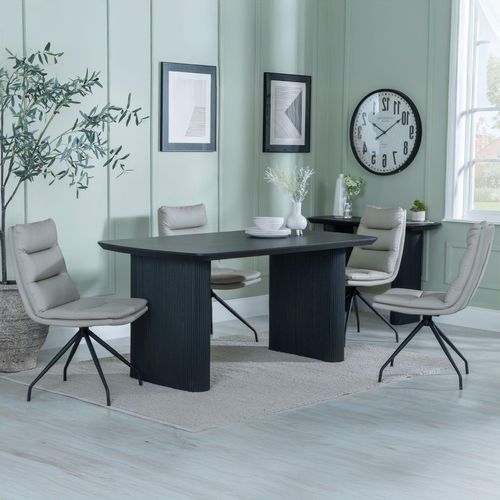 Bern Fluted Black Dining Set - Diego Beige Leather Swivel Dining Chair
