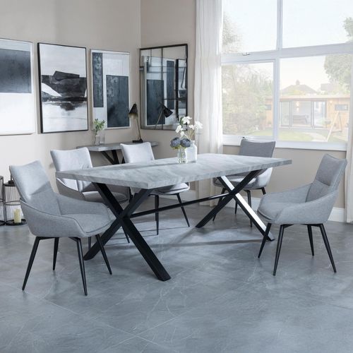 Ezra Grey Dining Set with Cross Legs - Ace Grey Fabric Swivel Dining Chair