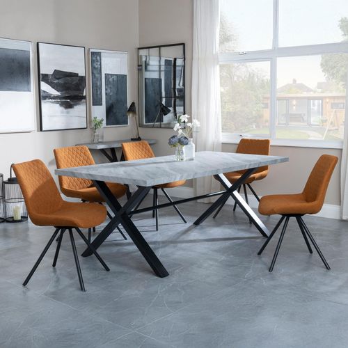 Ezra Grey Dining Set with Cross Legs - Boden Orange Fabric Swivel Dining Chair