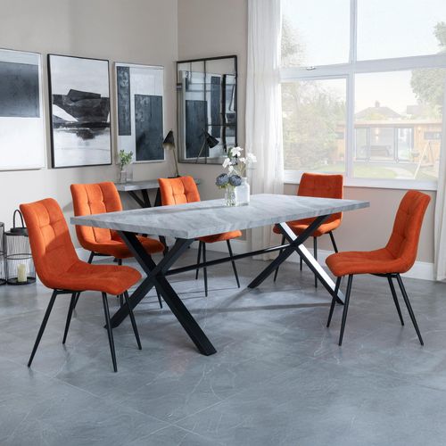Ezra Grey Dining Set with Cross Legs - Corona Orange Fabric Dining Chair