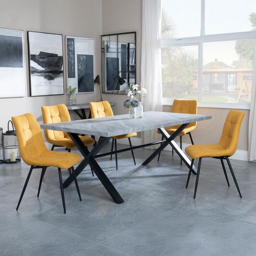 Ezra Grey Dining Set with Cross Legs - Corona Yellow Fabric Dining Chair