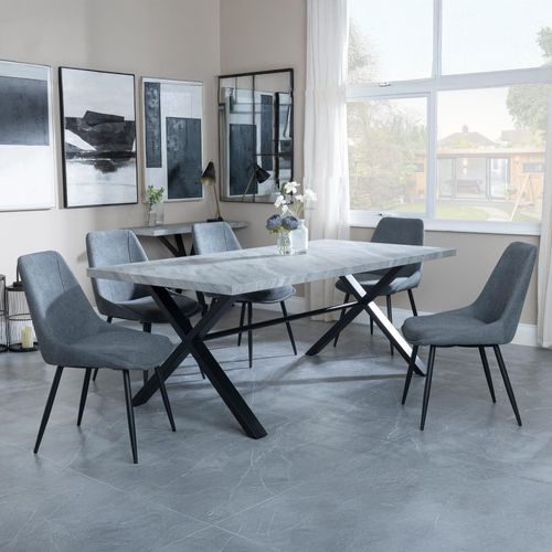 Ezra Grey Dining Set with Cross Legs - Darwin Grey Fabric Dining Chair