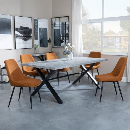 Ezra Grey Dining Set with Cross Legs - Darwin Orange Fabric Dining Chair