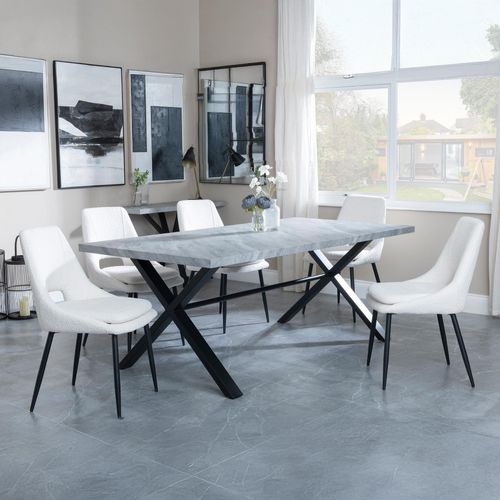 Ezra Grey Dining Set with Cross Legs - Peyton Cream Fabric Dining Chair