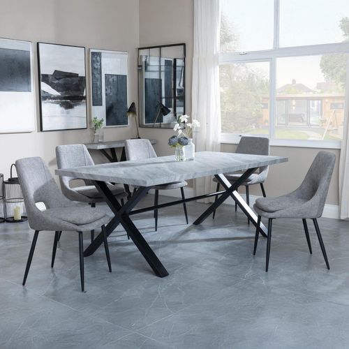 Ezra Grey Dining Set with Cross Legs - Peyton Grey Fabric Dining Chair