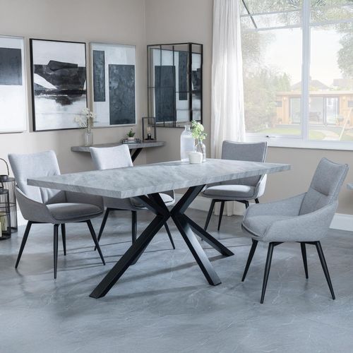 Ezra Grey Dining Set with Spider Legs - Ace Grey Fabric Swivel Dining Chair