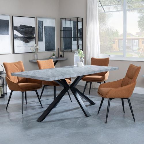 Ezra Grey Dining Set with Spider Legs - Ace Orange Fabric Swivel Dining Chair